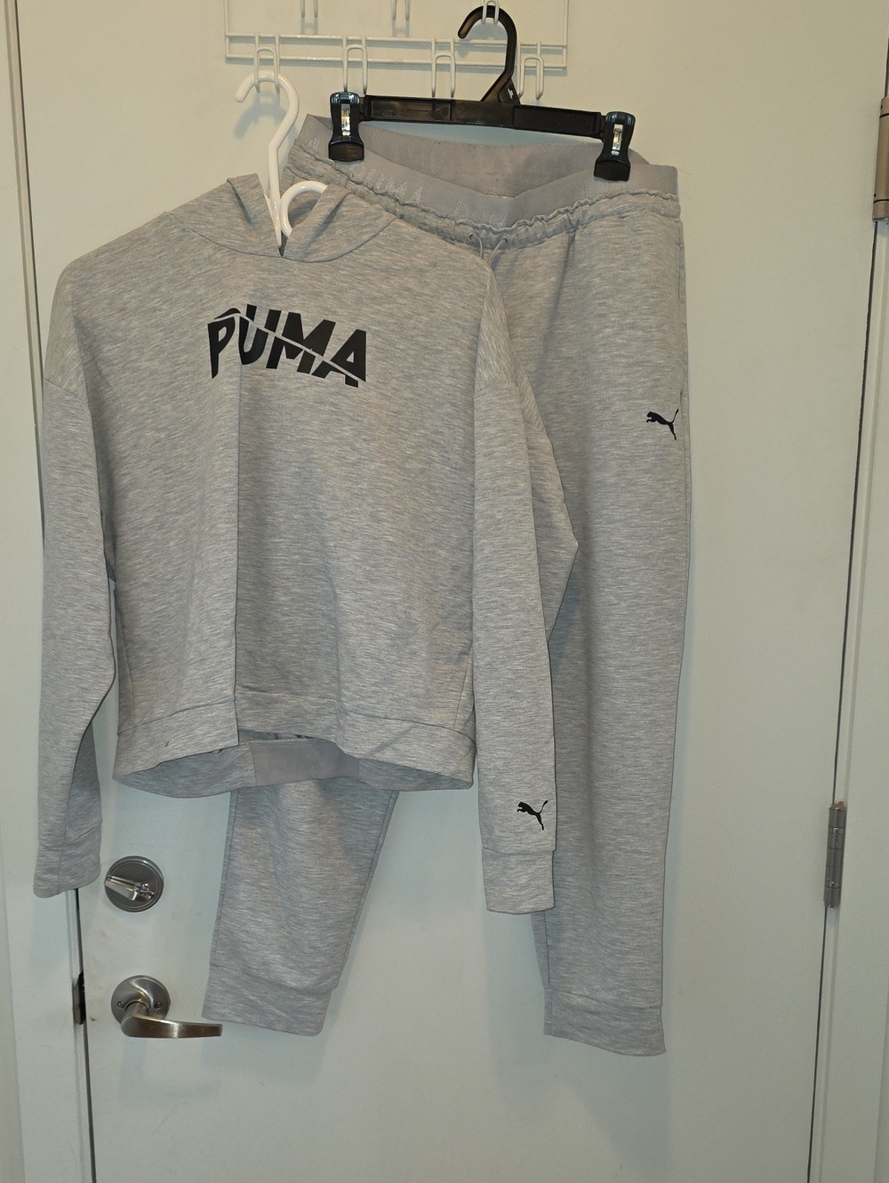 Puma Light Gray Women's Crop Hoodie & Jogger Set